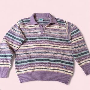 Kappa Pastel Purple Striped V-Neck Sweater